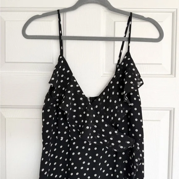 Express black & white polka dot midi dress with ruffle detail - Picture 2 of 7
